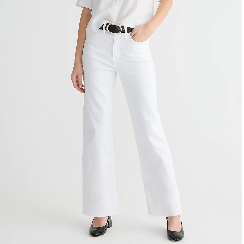 J Crew Slim Wide Leg Jeans Winter White Wash Raw Hem Jeans Minimalist Preppy 29